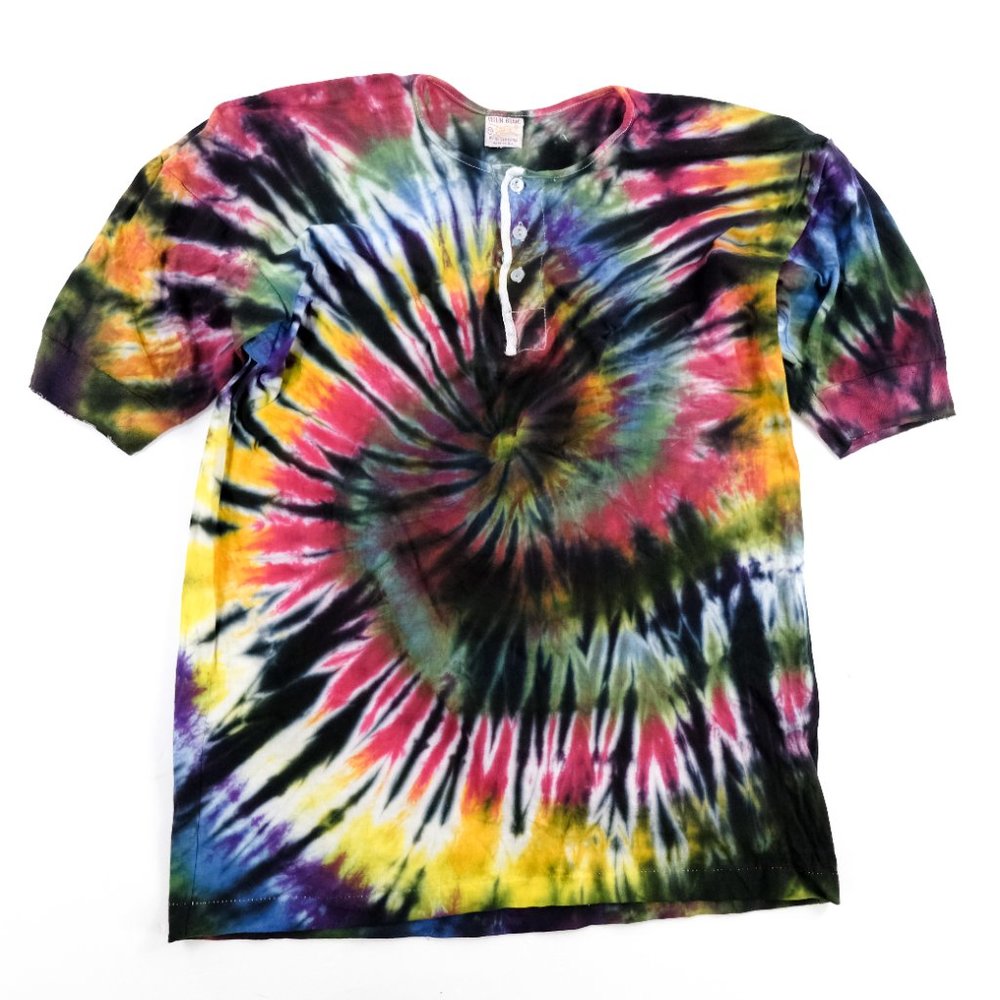 VTG 1940s Tie Dyed Violin Brand 54 Single Stitch Henley Undershirt T Tee Shirt